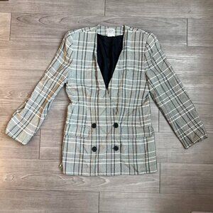 Vtg 80s Women's Suits Galore Grey Plaid Double Breasted Blazer Jacket Size 8